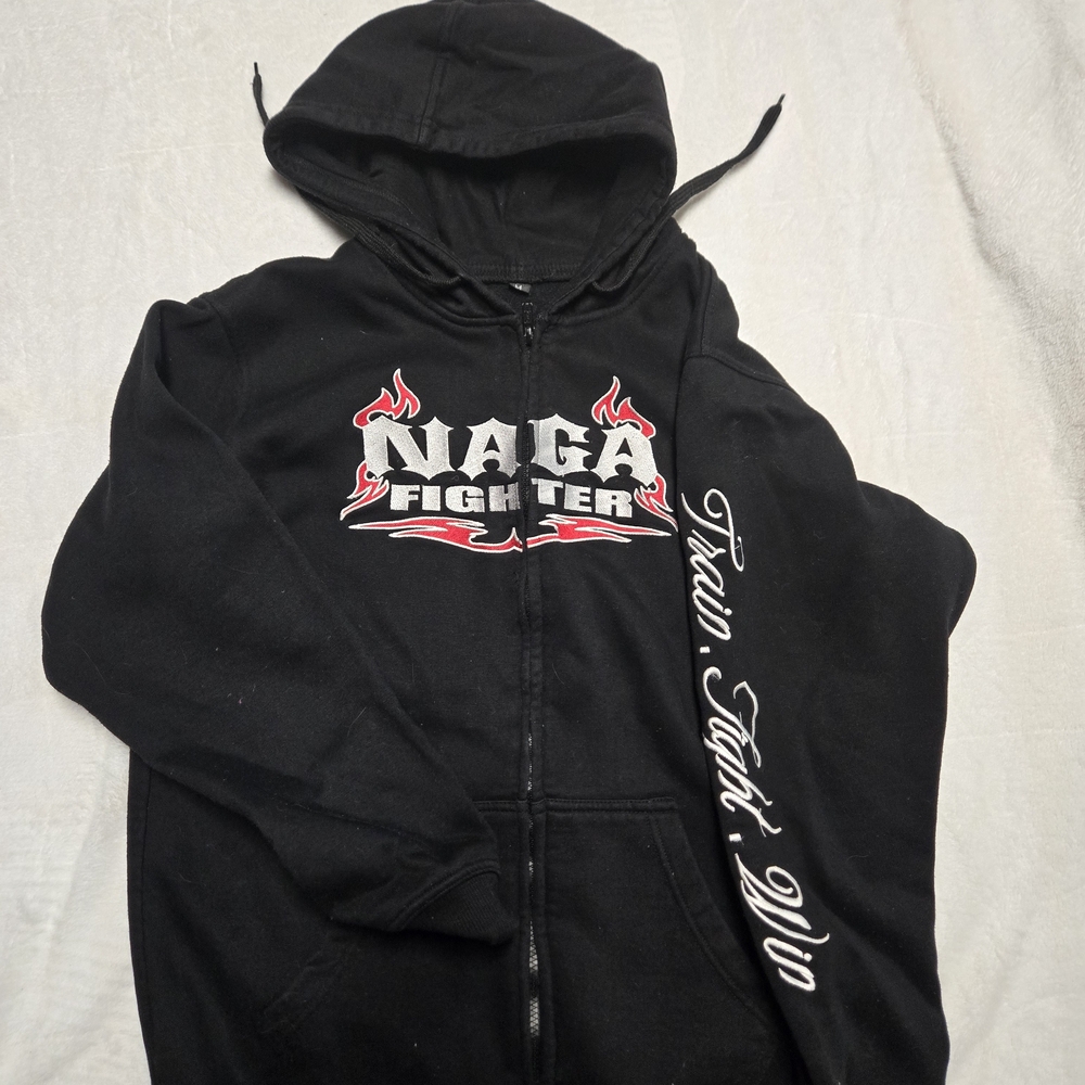 NAGA Fighter Black Zip-Up Hoodie with Flame Logo